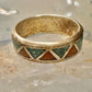 Zuni ring coral turquoise chips wedding band size 12 sterling silver men women