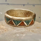 Zuni ring coral turquoise chips wedding band size 12 sterling silver men women