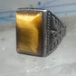 Vintage Sterling Silver Tiger's Eye Signet Ring Thunderbird Mudman Motif Statement Size 10.25 925