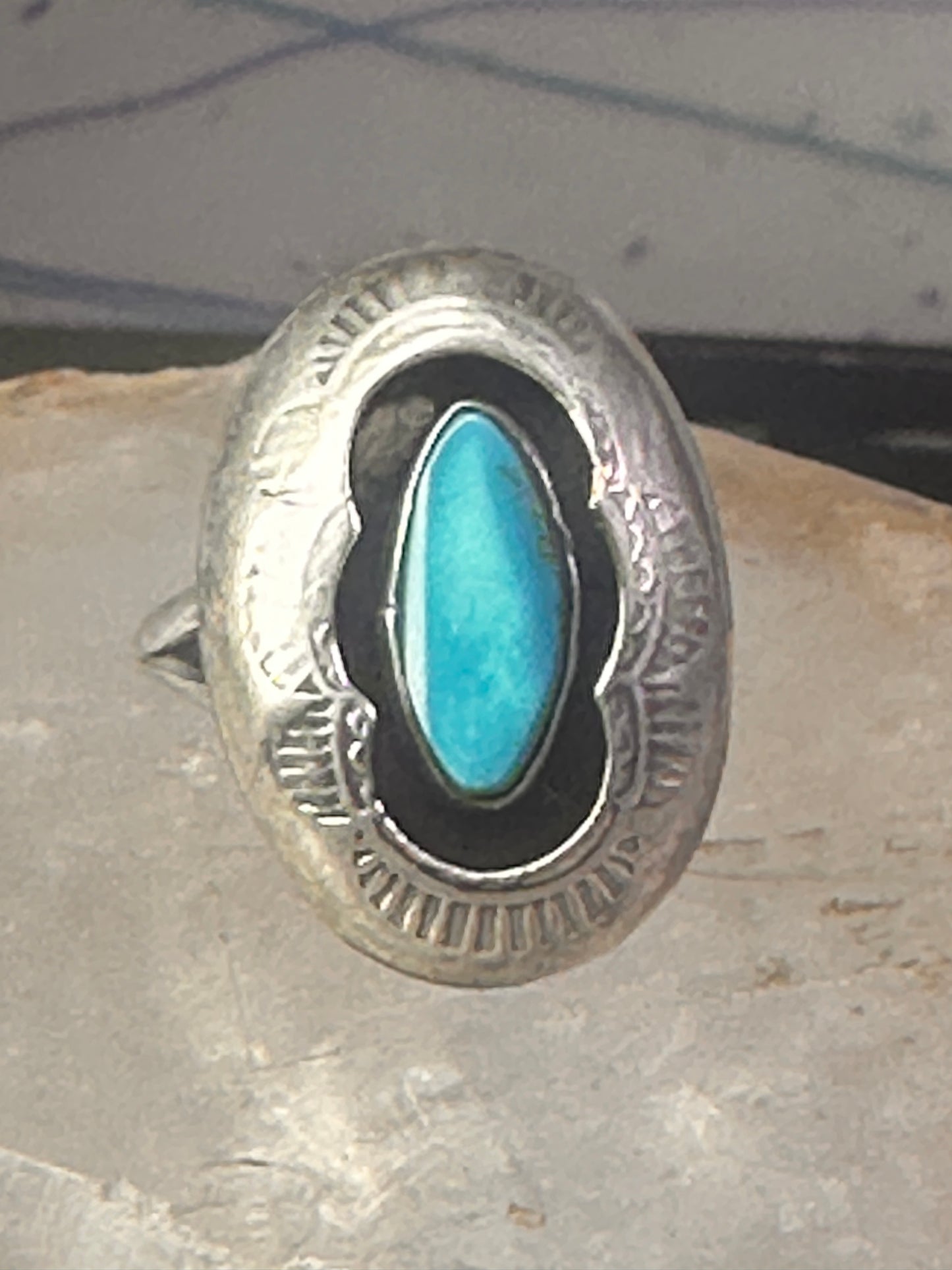 Navajo Ring Shadow box Turquoise size 7.2 sterling silver women girls
