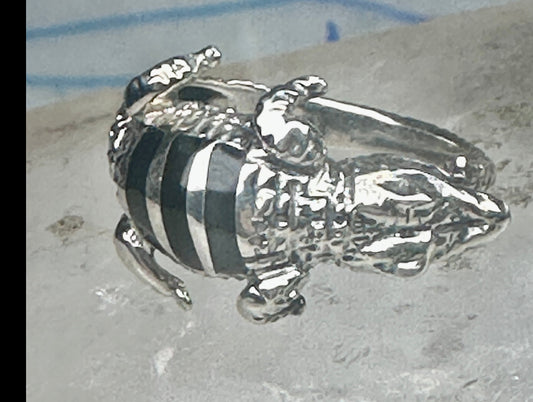 Vintage Sterling Silver Black Onyx Inlay Alligator Crocodile Ring Size 9 925