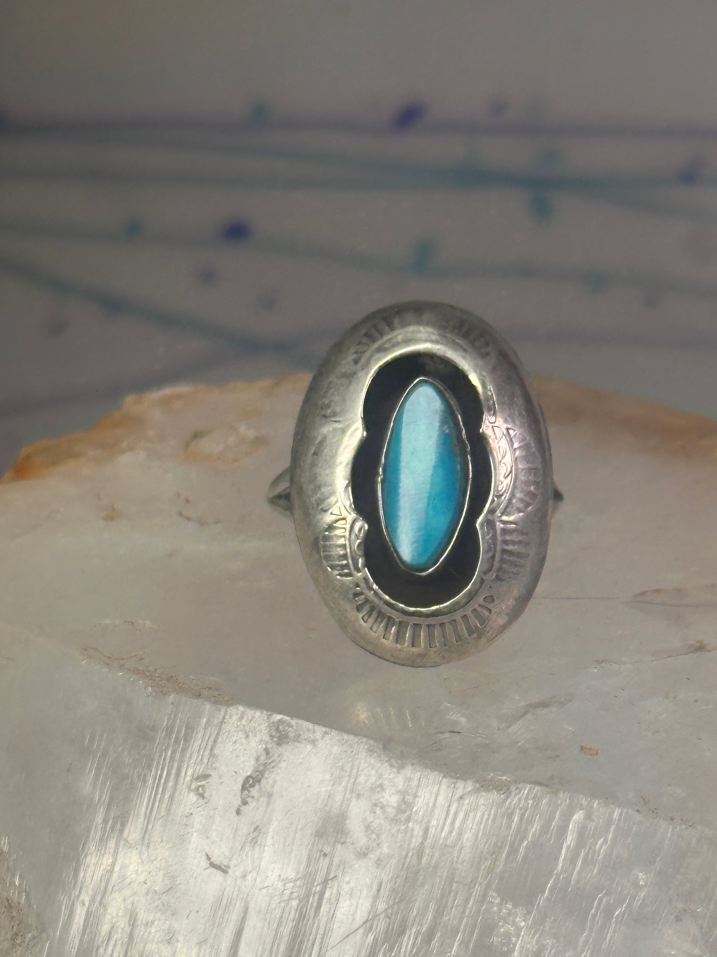 Navajo Ring Shadow box Turquoise size 7.2 sterling silver women girls