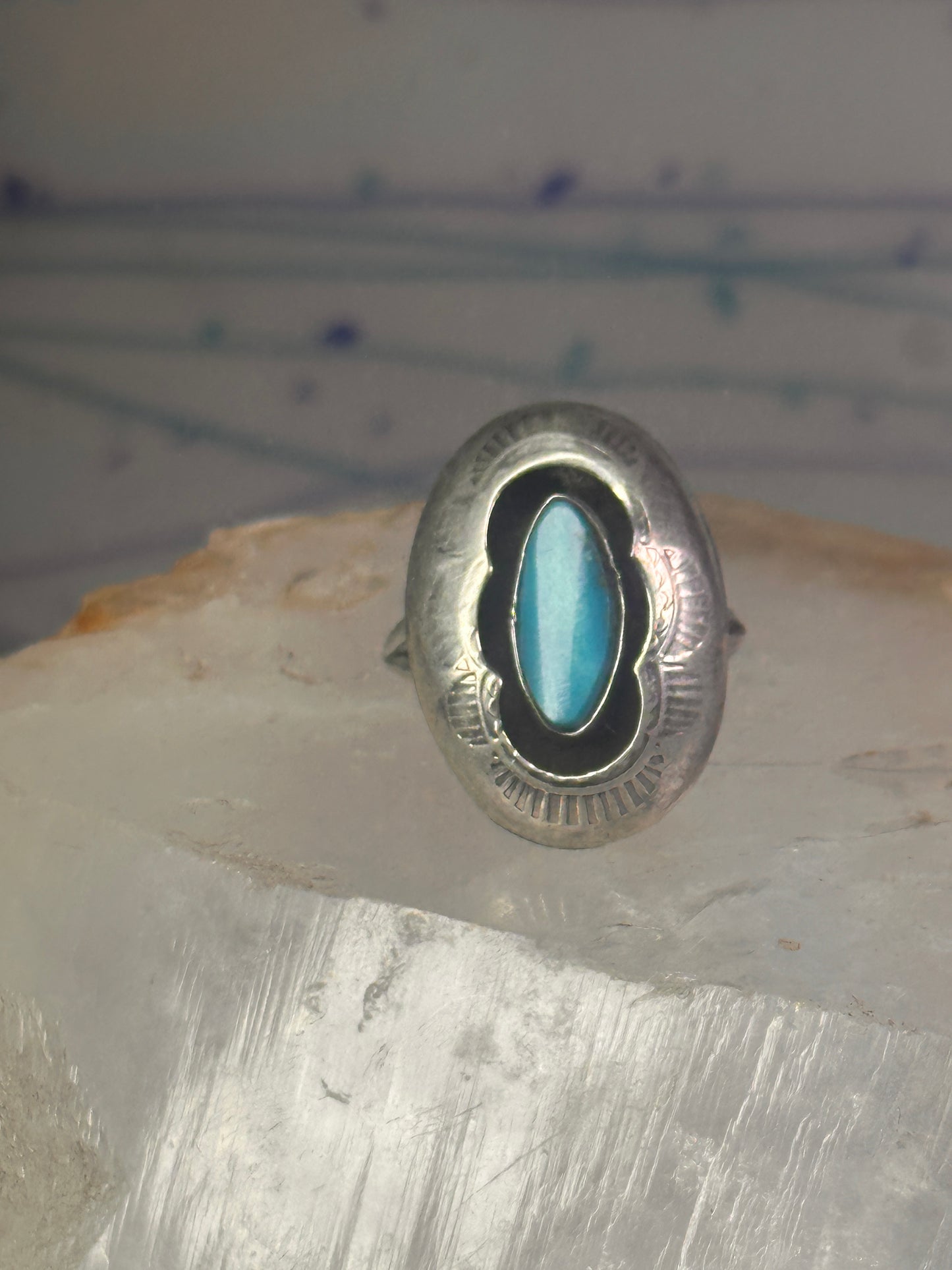 Navajo Ring Shadow box Turquoise size 7.2 sterling silver women girls