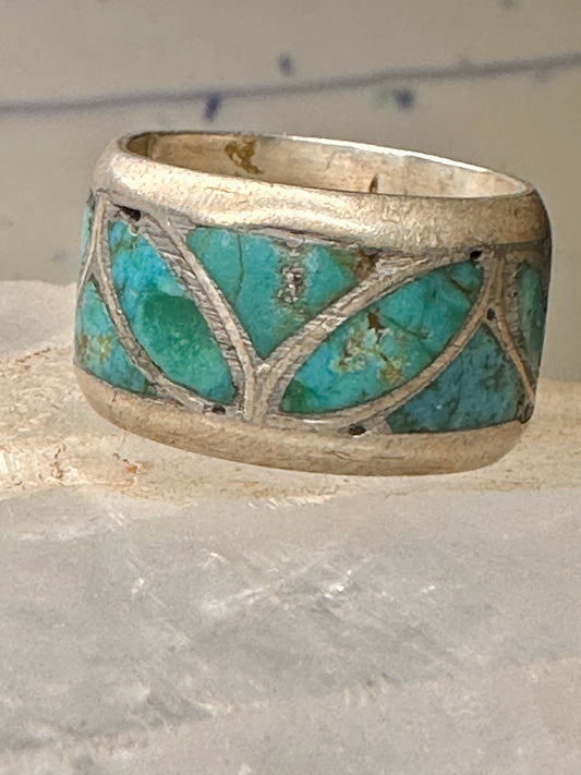 Turquoise ring Southwest wedding band size 5.25 sterling silver women