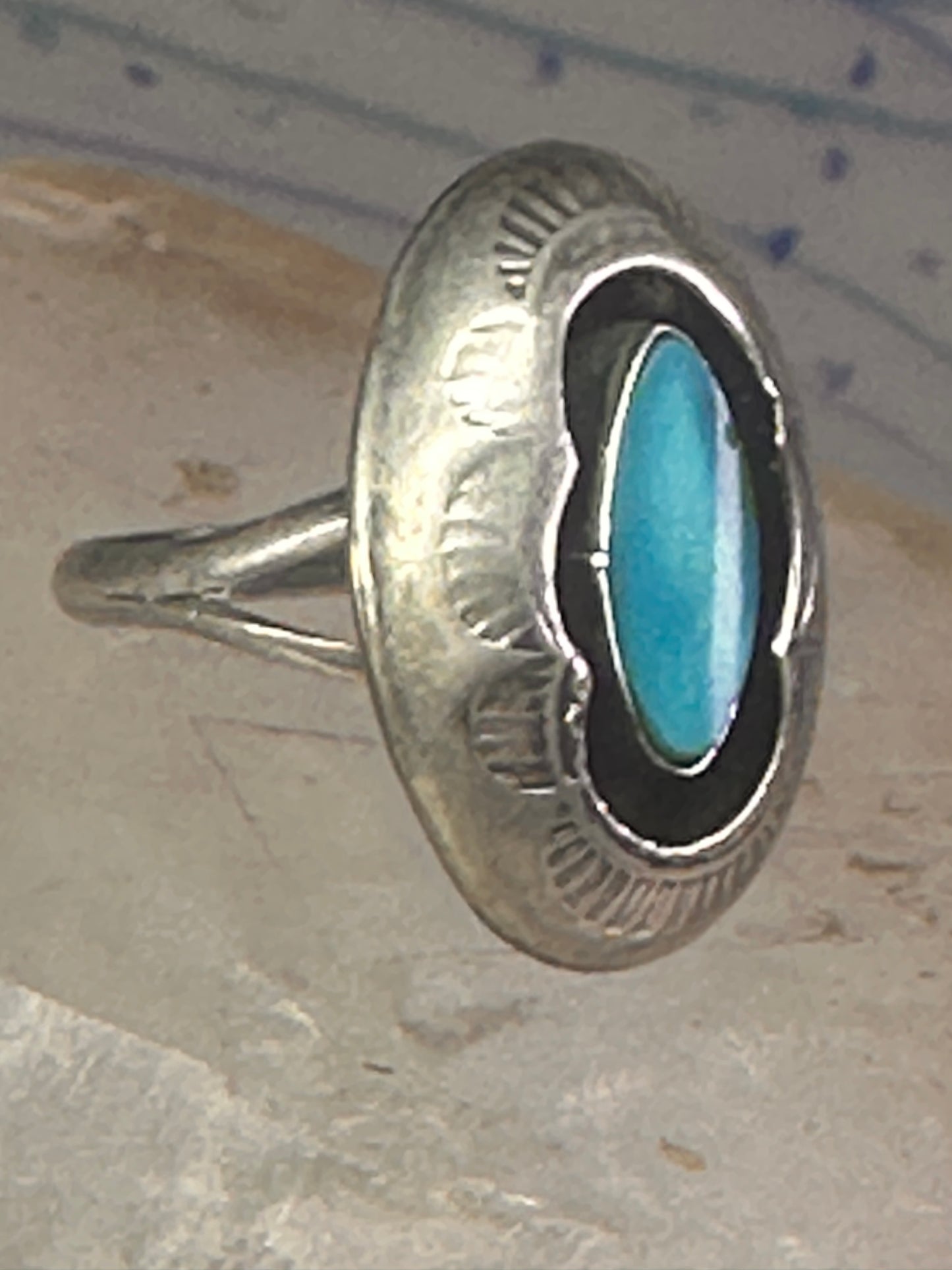 Navajo Ring Shadow box Turquoise size 7.2 sterling silver women girls