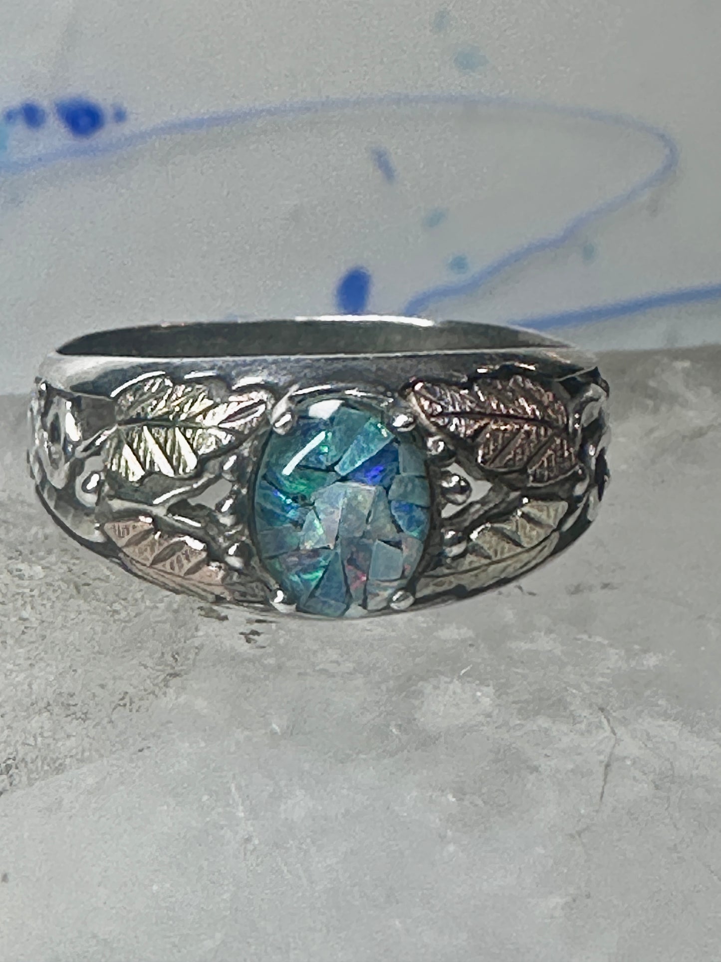 Black Hills Gold opal ring wedding band size 11 sterling silver women men