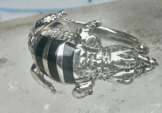 Vintage Sterling Silver Black Onyx Inlay Alligator Crocodile Ring Size 9 925