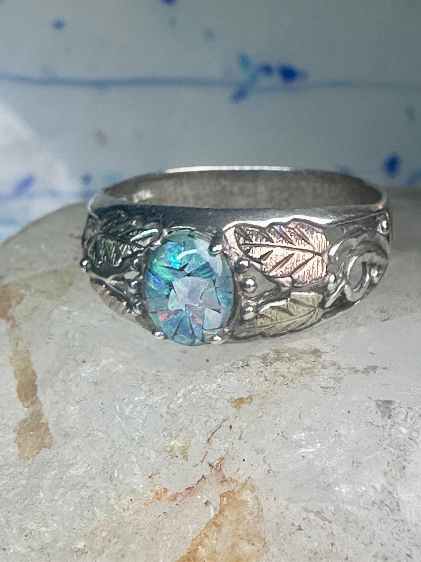 Black Hills Gold opal ring wedding band size 11 sterling silver women men