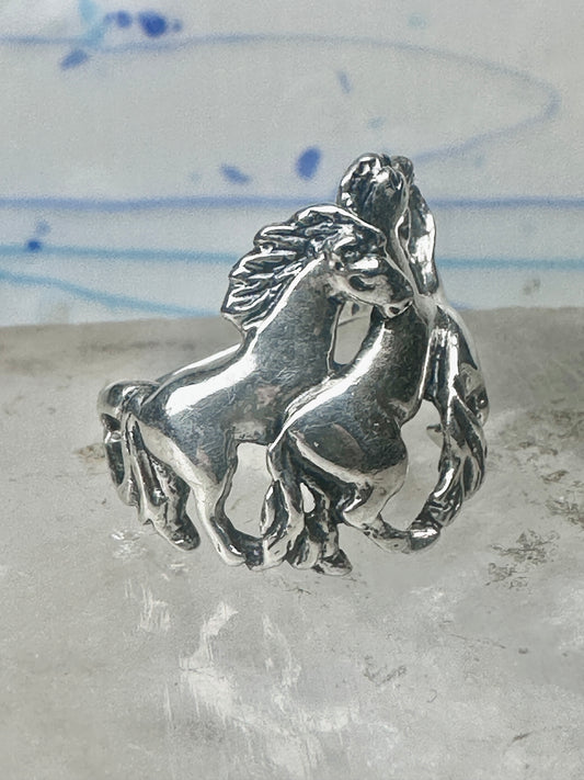 Vintage Sterling Silver Wild Horses Cowgirl Ring Three Running Mustangs Size 7 925