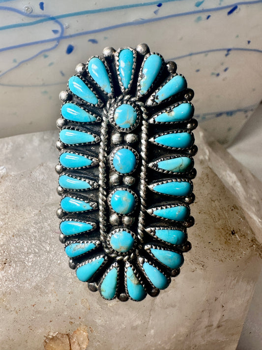 Long Zuni ring size 9 Francis M Begay Turquoise Petite Point sterling silver women