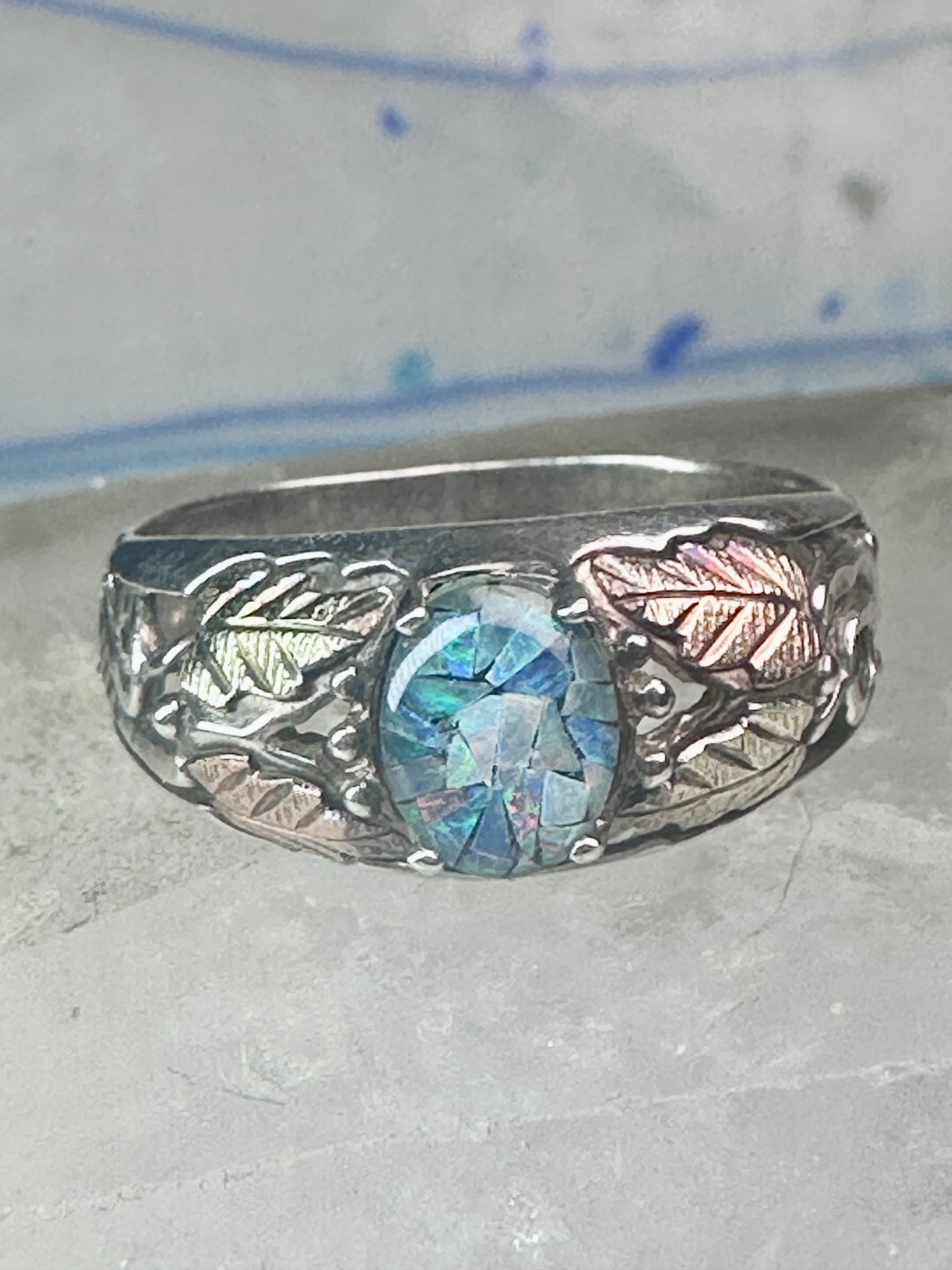 Black Hills Gold opal ring wedding band size 11 sterling silver women men