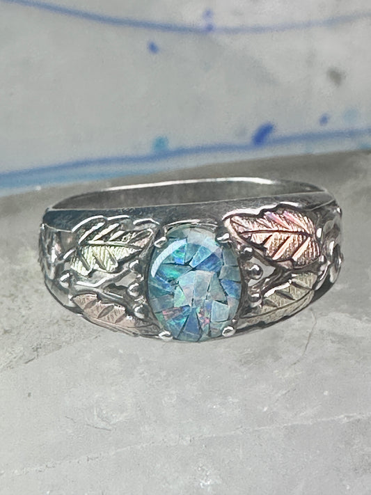 Black Hills Gold opal ring wedding band size 11 sterling silver women men