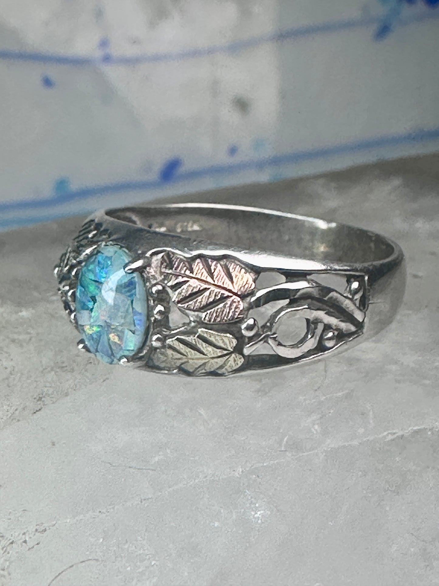 Black Hills Gold opal ring wedding band size 11 sterling silver women men