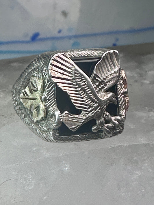 Eagle Ring Black Hills Gold onyx band size 8.75 sterling silver women men