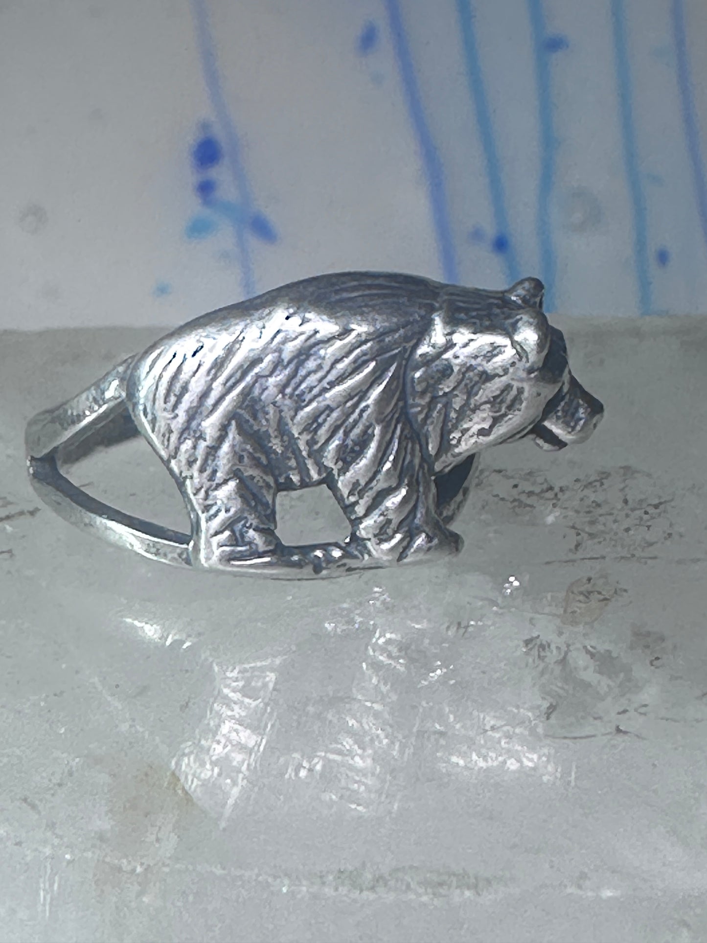 Bear ring vintage band sterling silver size 7.50 women girl