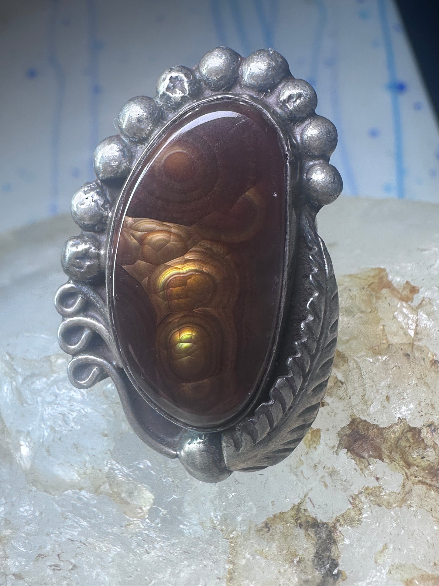 Fire Agate ring Navajo sterling silver  beaded design size 5 women girls