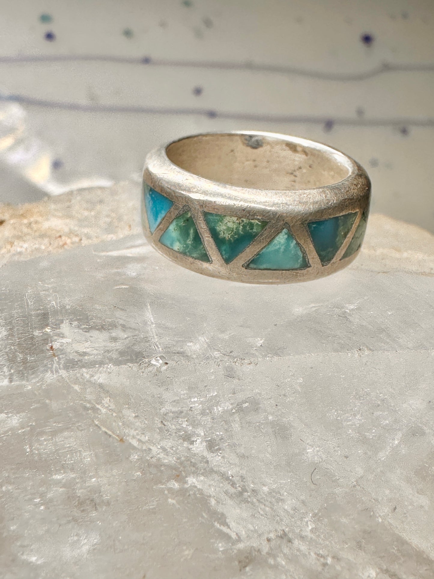 Turquoise ring Zuni wedding band size 4 sterling silver women