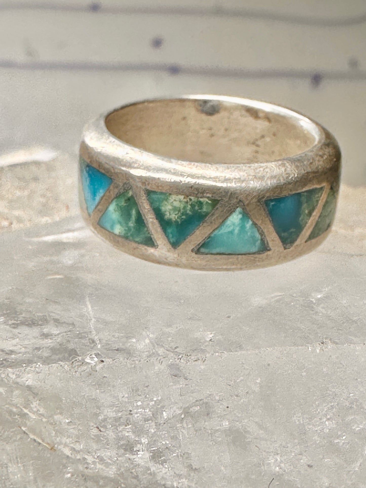 Turquoise ring Zuni wedding band size 4 sterling silver women