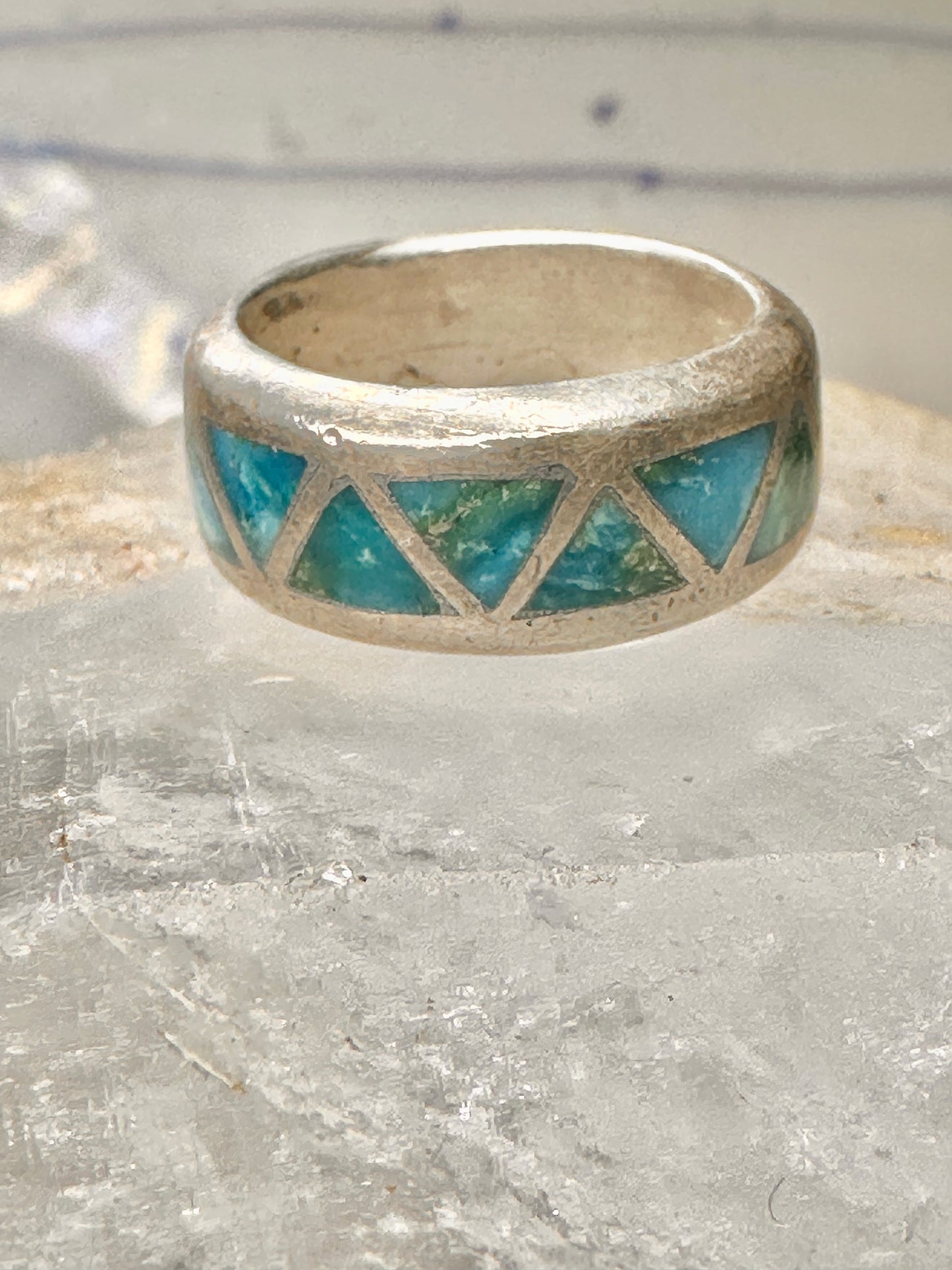 Turquoise ring Zuni wedding band size 4 sterling silver women