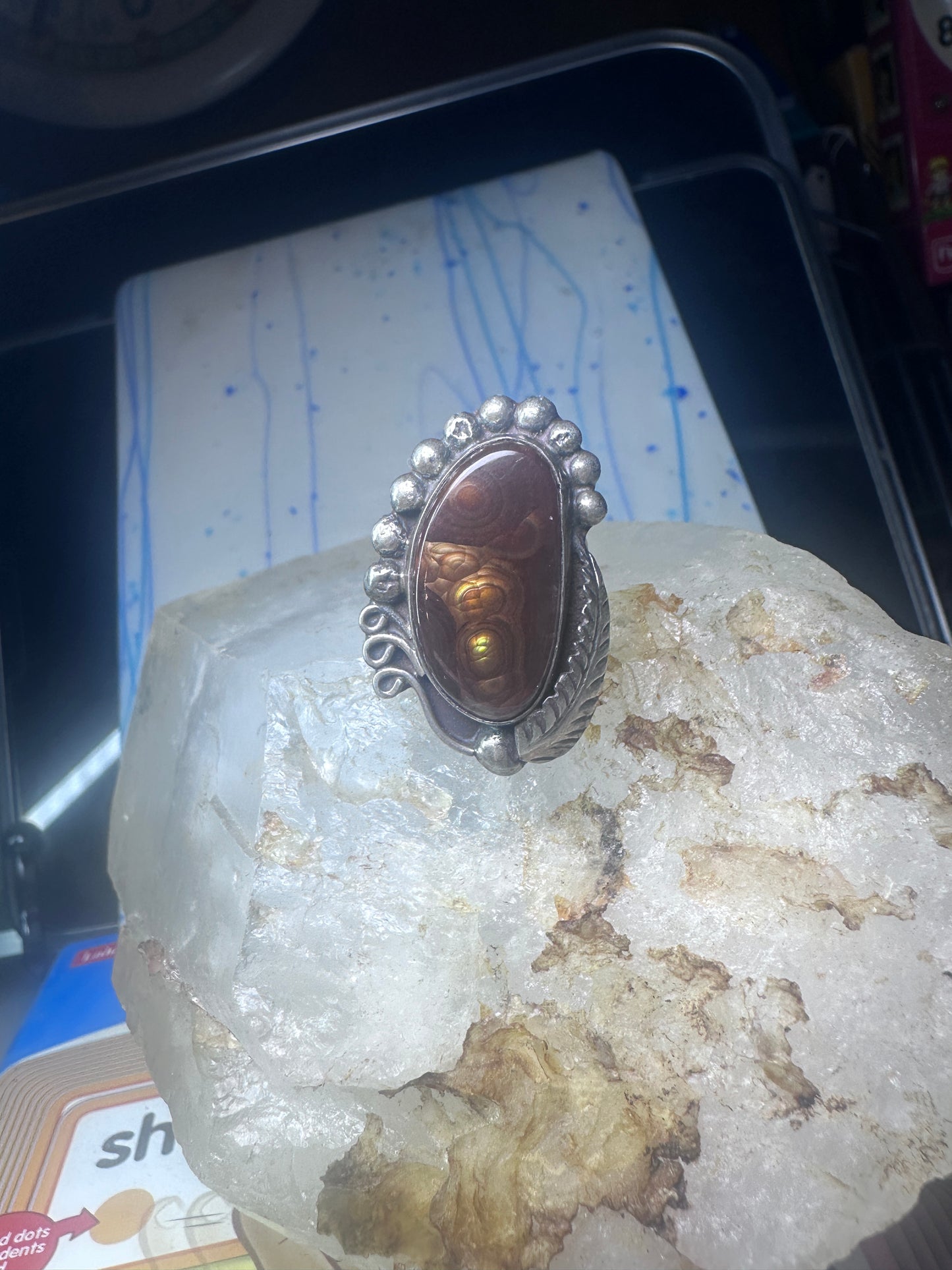 Fire Agate ring Navajo sterling silver  beaded design size 5 women girls