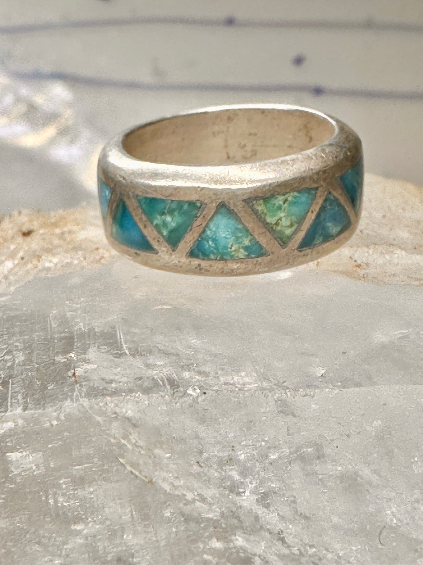 Turquoise ring Zuni wedding band size 4 sterling silver women