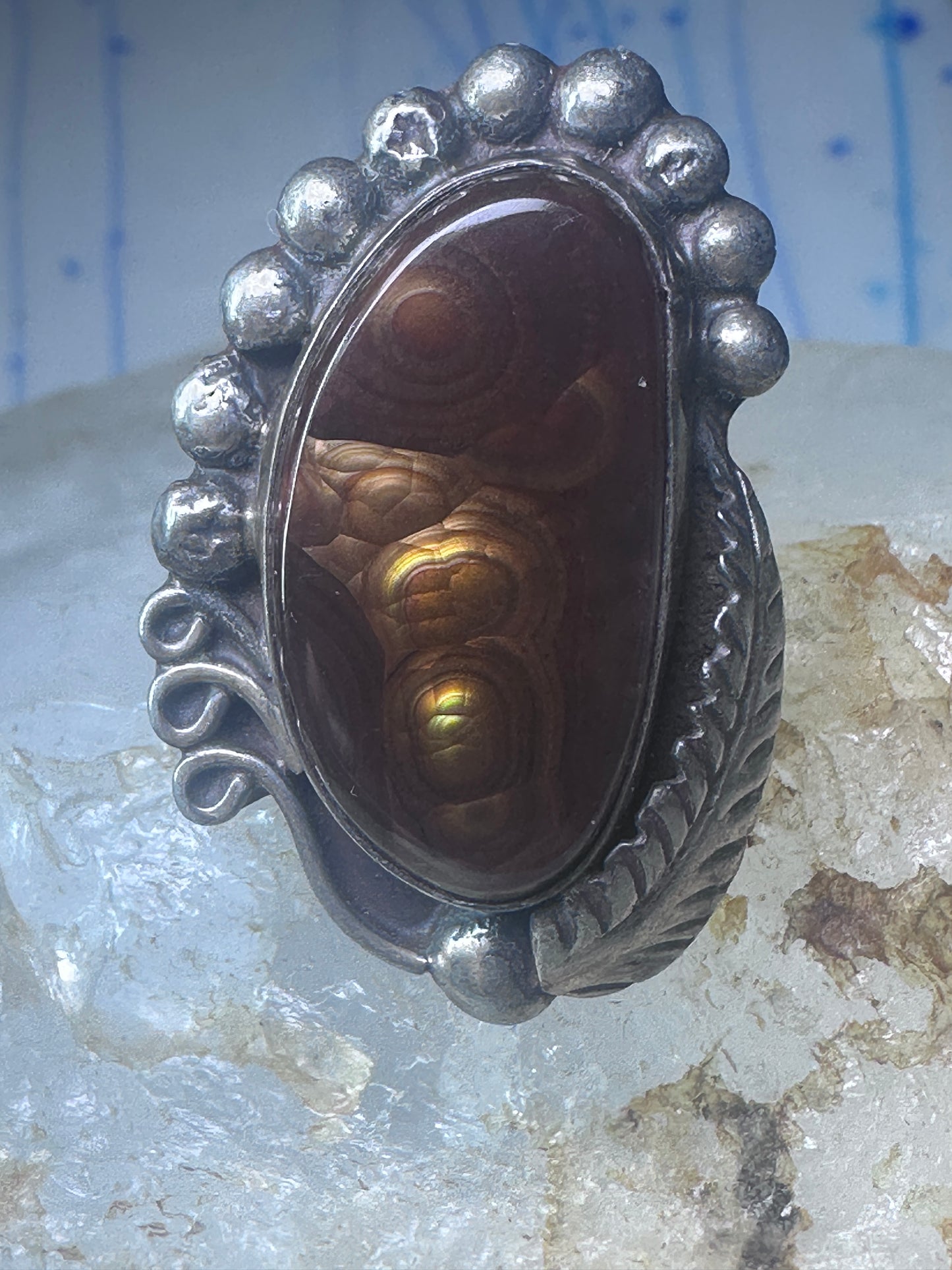 Fire Agate ring Navajo sterling silver  beaded design size 5 women girls