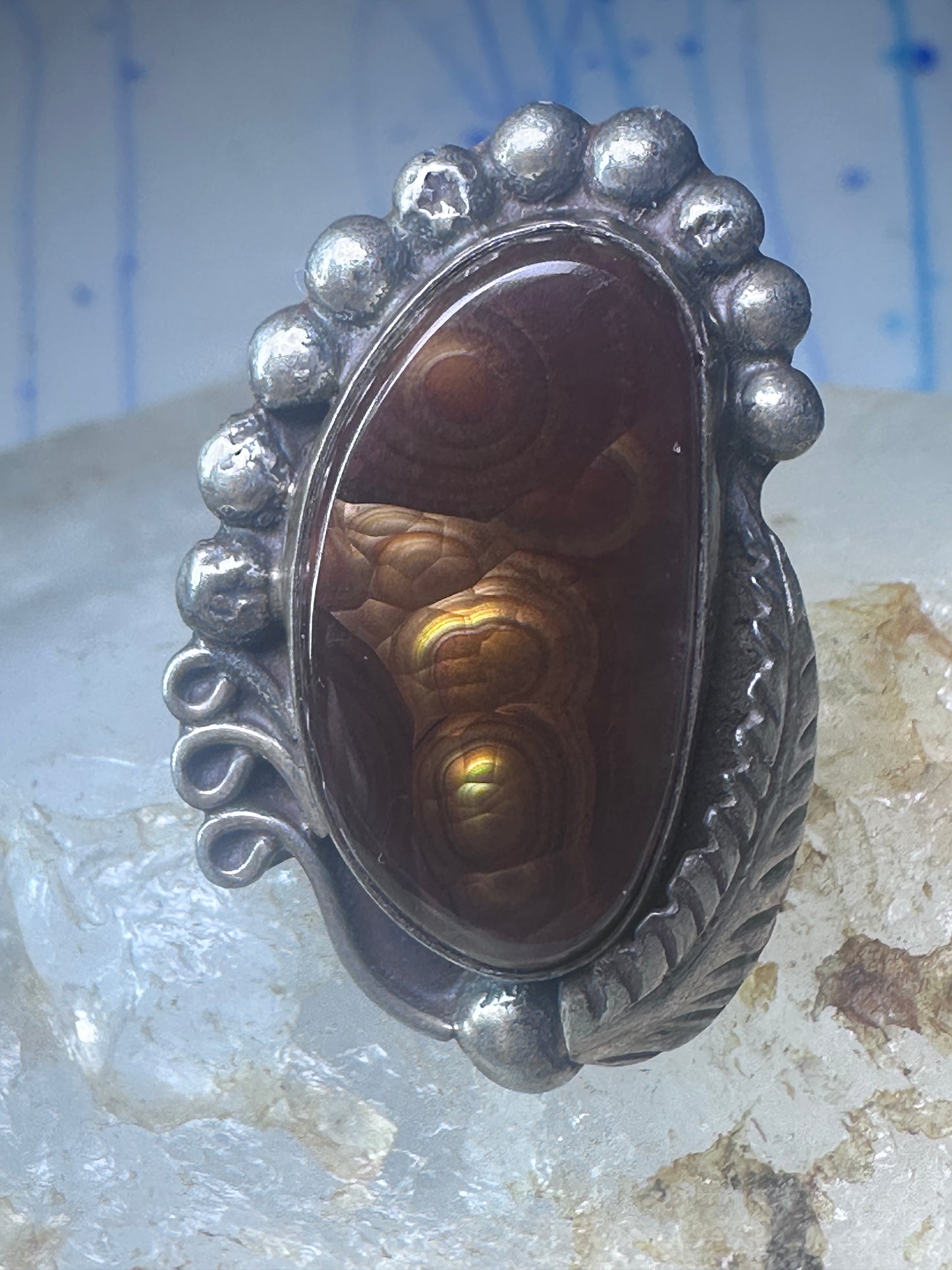 Fire Agate ring Navajo sterling silver  beaded design size 5 women girls