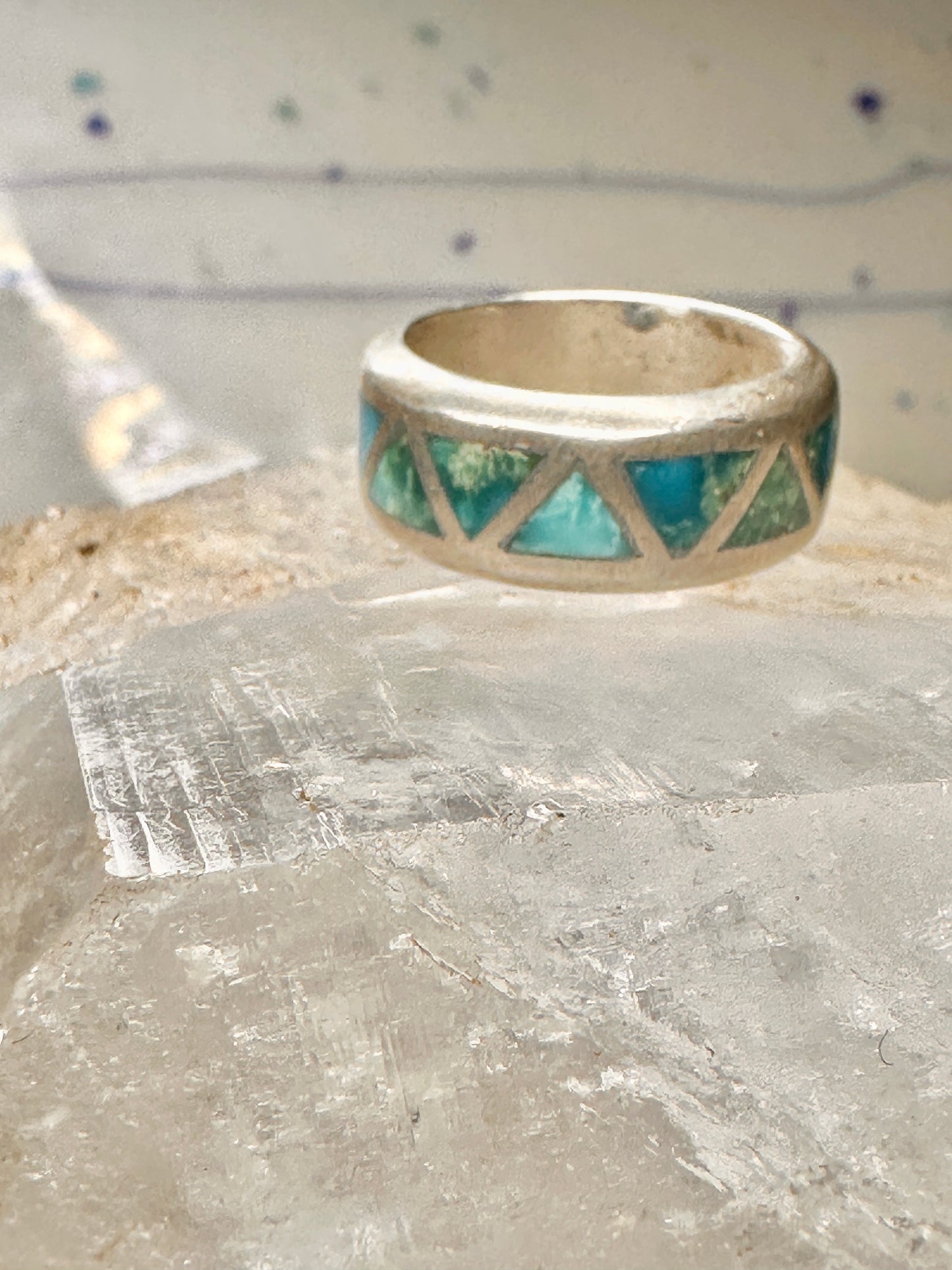 Turquoise ring Zuni wedding band size 4 sterling silver women