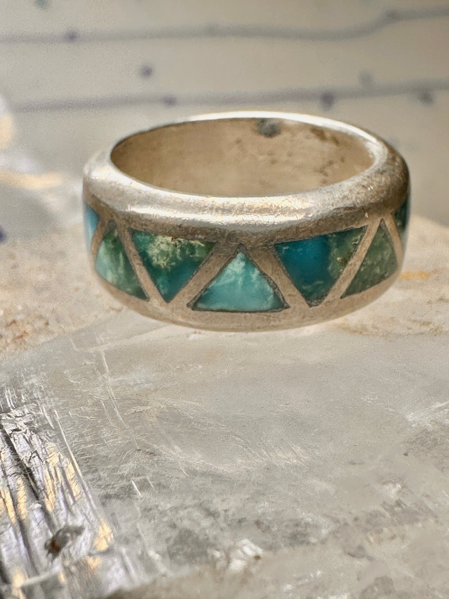 Turquoise ring Zuni wedding band size 4 sterling silver women