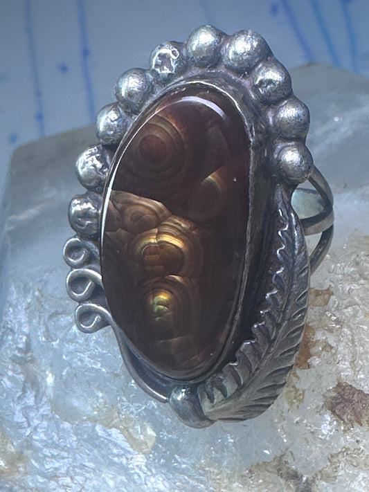 Fire Agate ring Navajo sterling silver  beaded design size 5 women girls