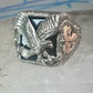 Eagle Ring Black Hills Gold onyx band size 8.75 sterling silver women men
