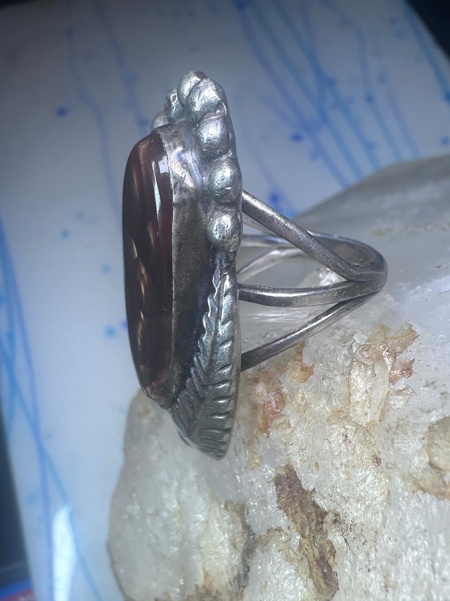 Fire Agate ring Navajo sterling silver  beaded design size 5 women girls