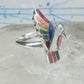 Vintage Sterling Silver MOP Multi Stone Inlay Hummingbird Ring Size 8 925