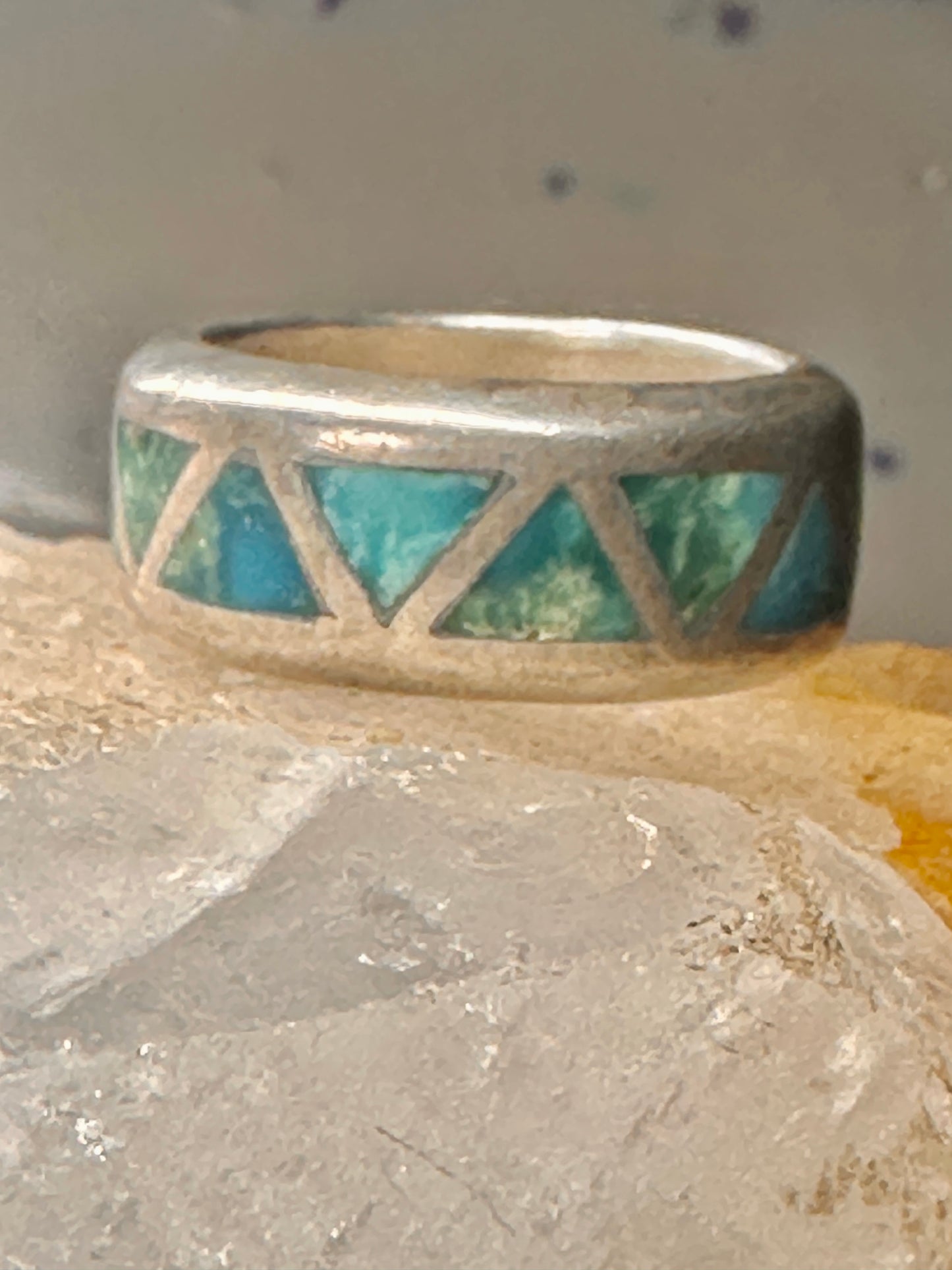 Turquoise ring Zuni wedding band size 4 sterling silver women