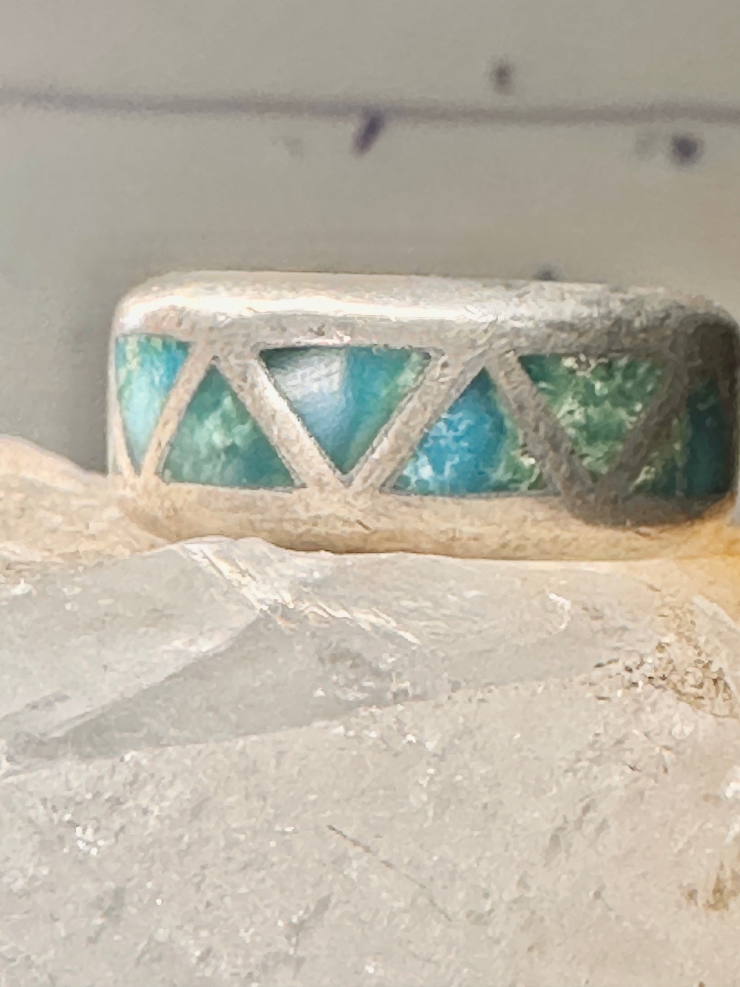 Turquoise ring Zuni wedding band size 4 sterling silver women