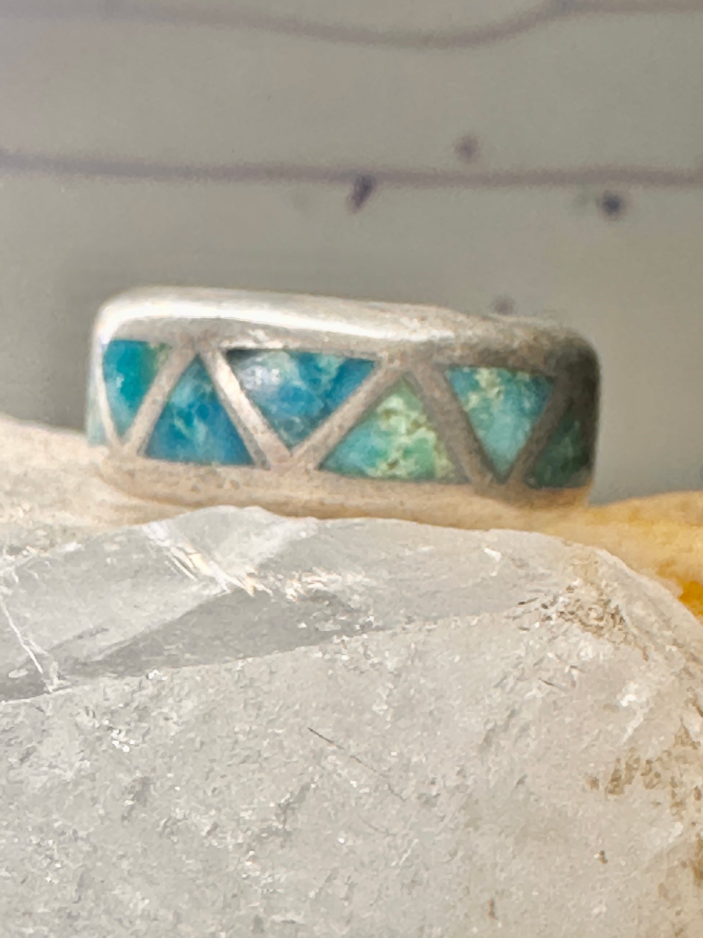 Turquoise ring Zuni wedding band size 4 sterling silver women