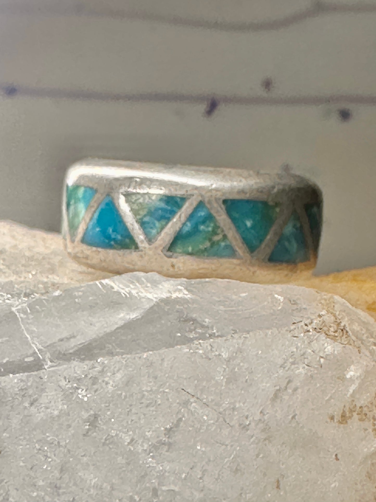 Turquoise ring Zuni wedding band size 4 sterling silver women