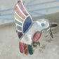 Vintage Sterling Silver MOP Multi Stone Inlay Hummingbird Ring Size 8 925