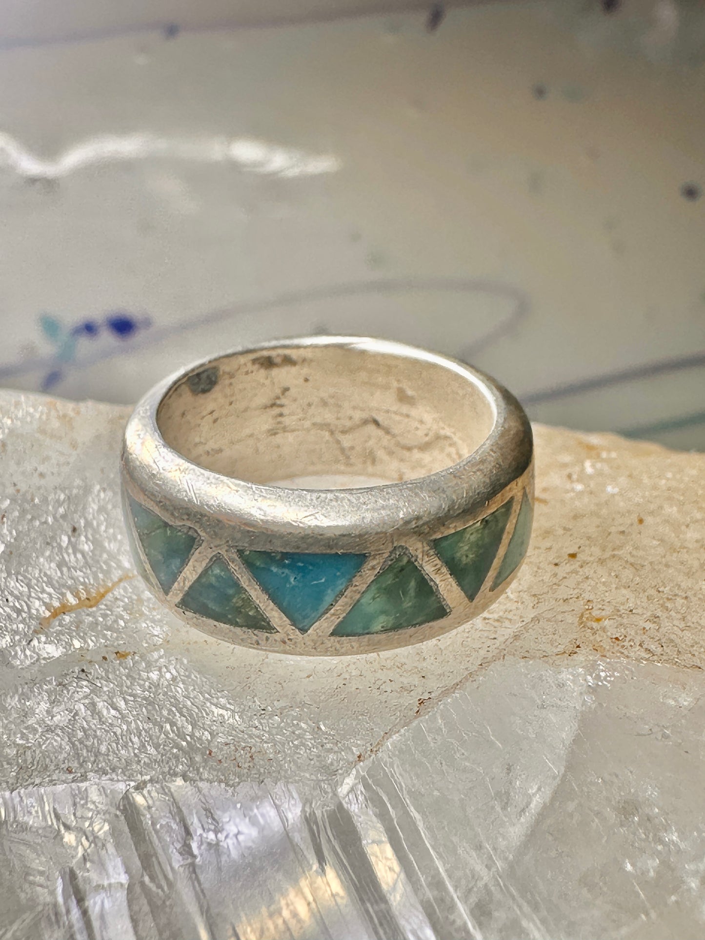 Turquoise ring Zuni wedding band size 4 sterling silver women