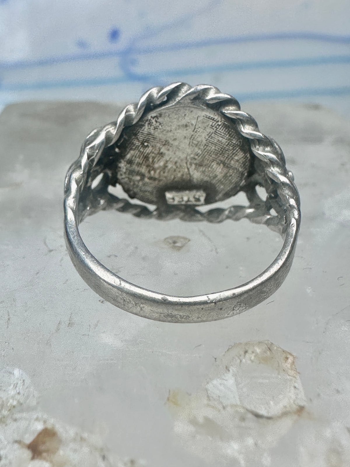 Vintage Sterling Silver Cherub Angel Cameo Ring Rope Trim Statement Size 4.75 925