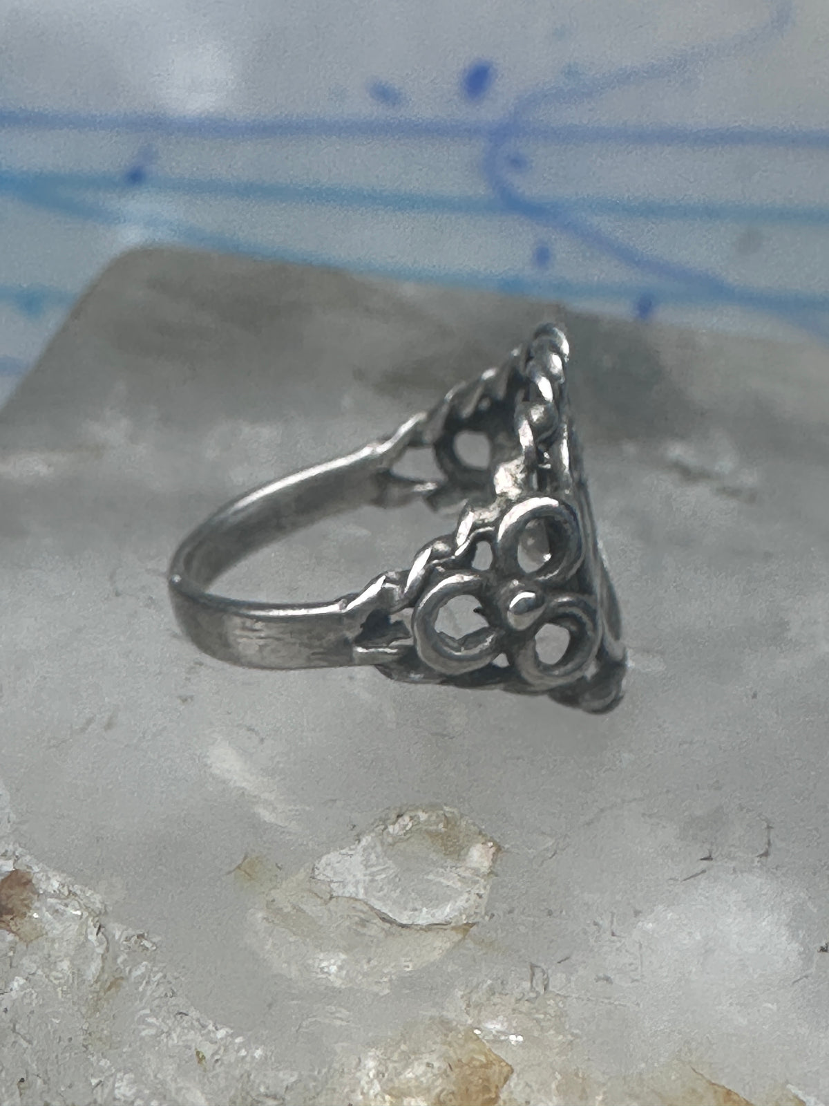 Vintage Sterling Silver Cherub Angel Cameo Ring Rope Trim Statement Size 4.75 925