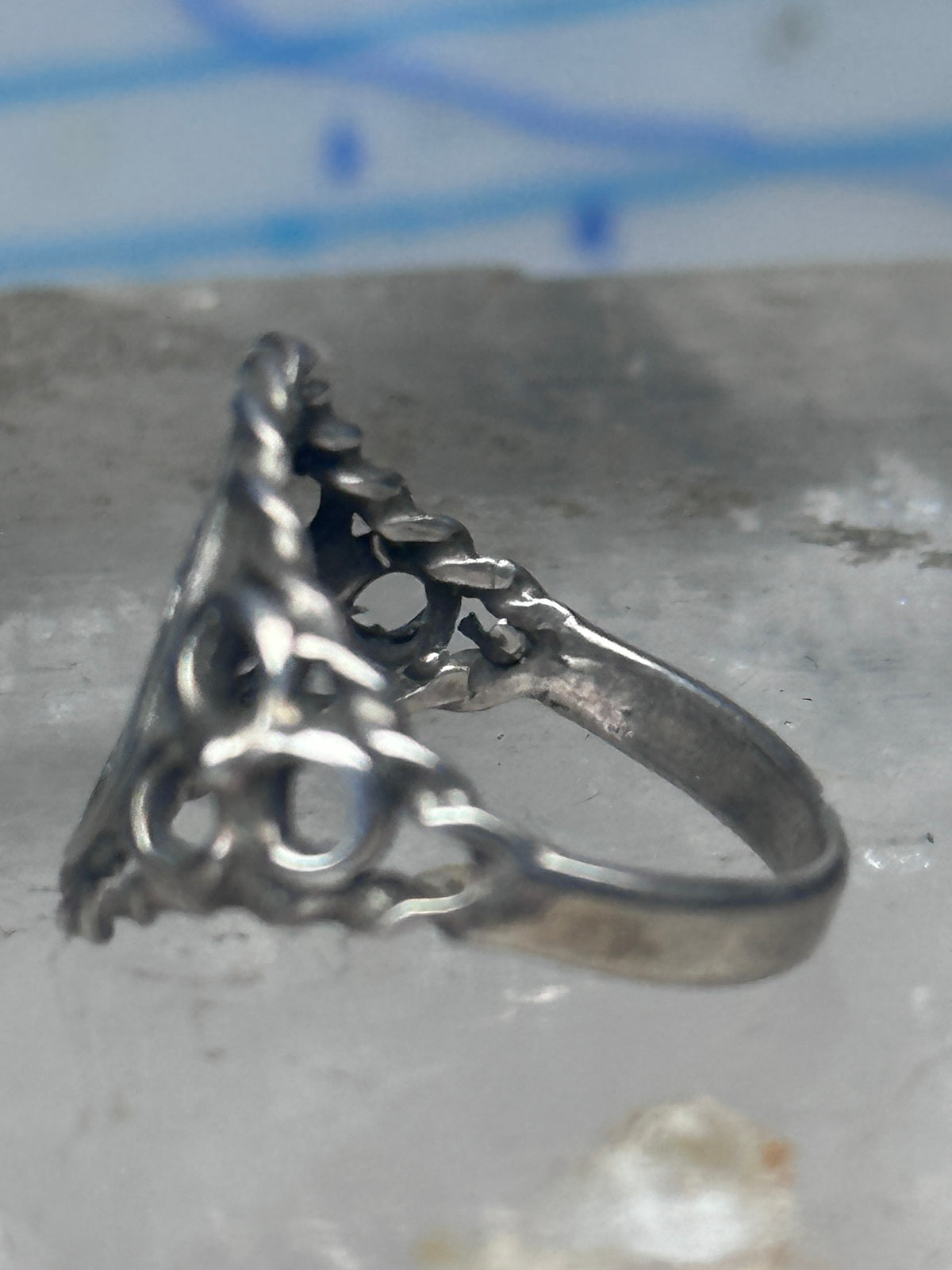 Vintage Sterling Silver Cherub Angel Cameo Ring Rope Trim Statement Size 4.75 925
