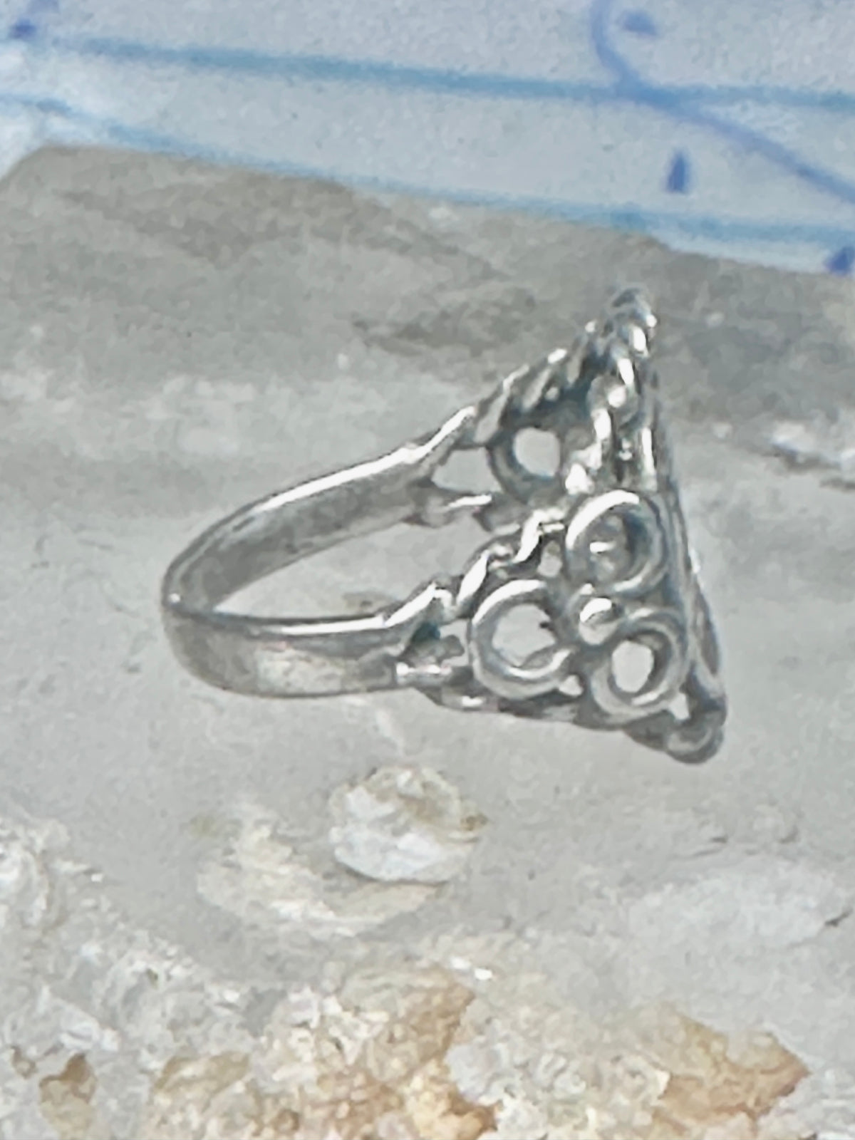 Vintage Sterling Silver Cherub Angel Cameo Ring Rope Trim Statement Size 4.75 925