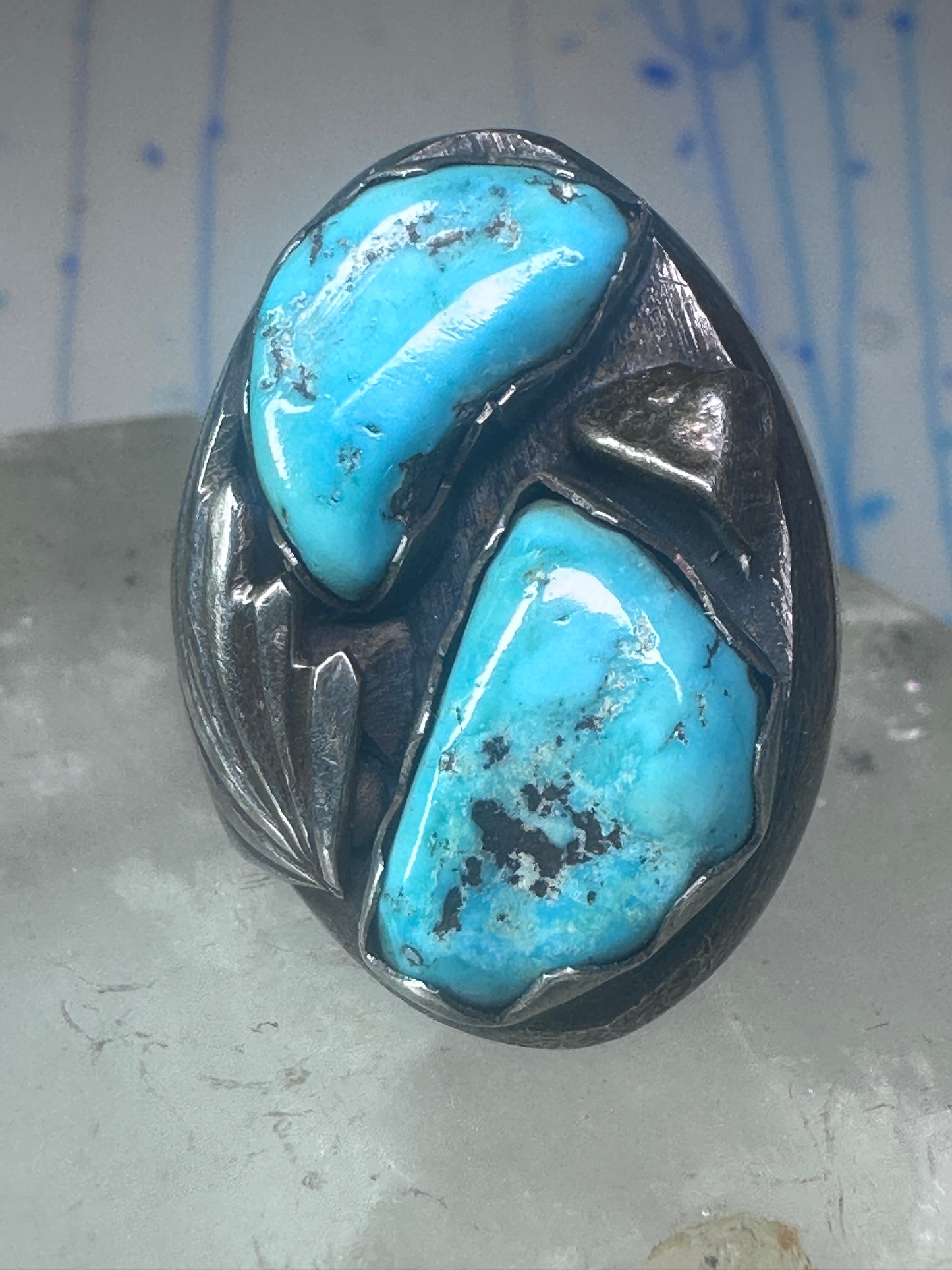 Navajo turquoise ring Heavy band sterling silver size 9 women men