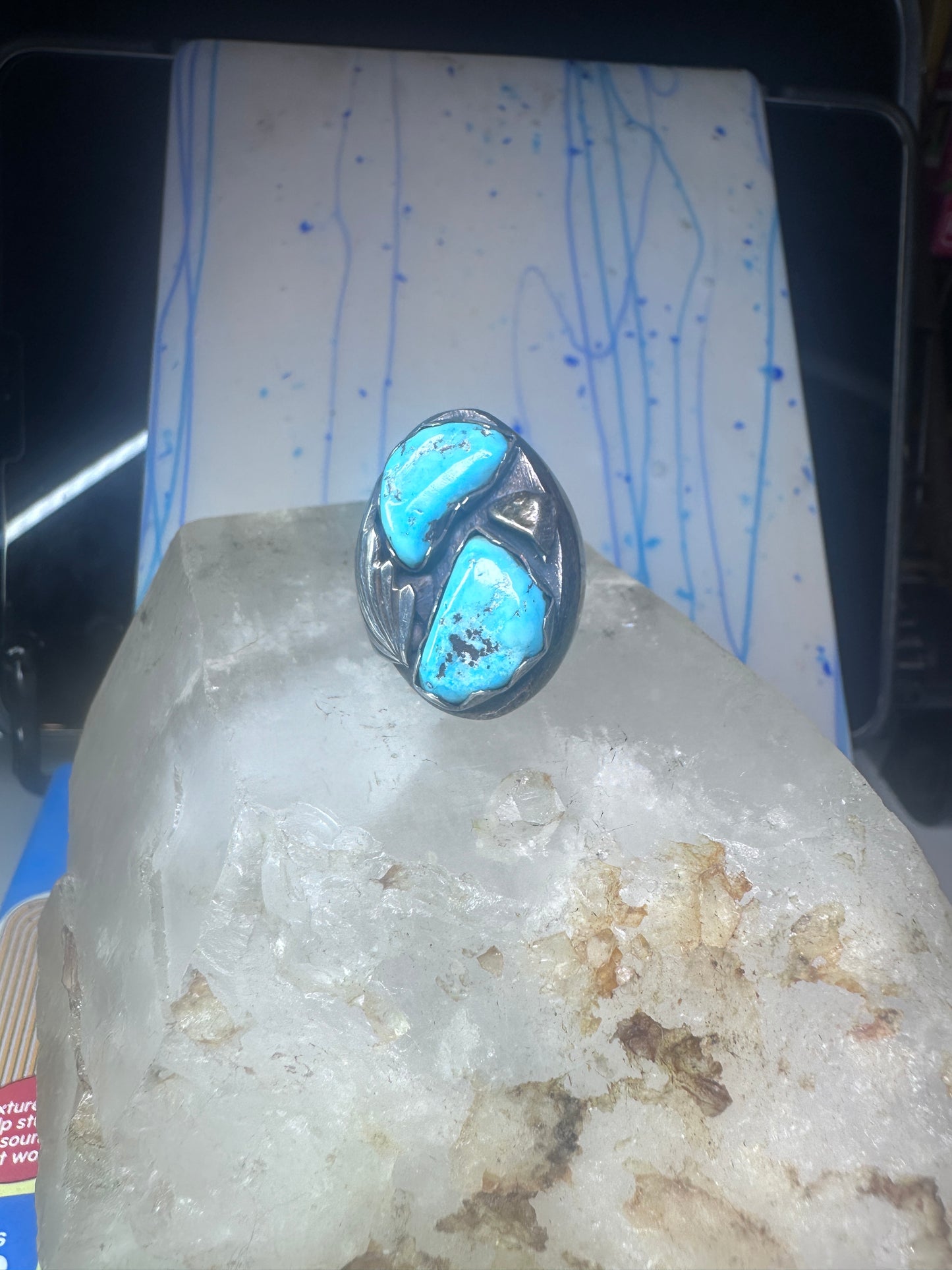 Navajo turquoise ring Heavy band sterling silver size 9 women men