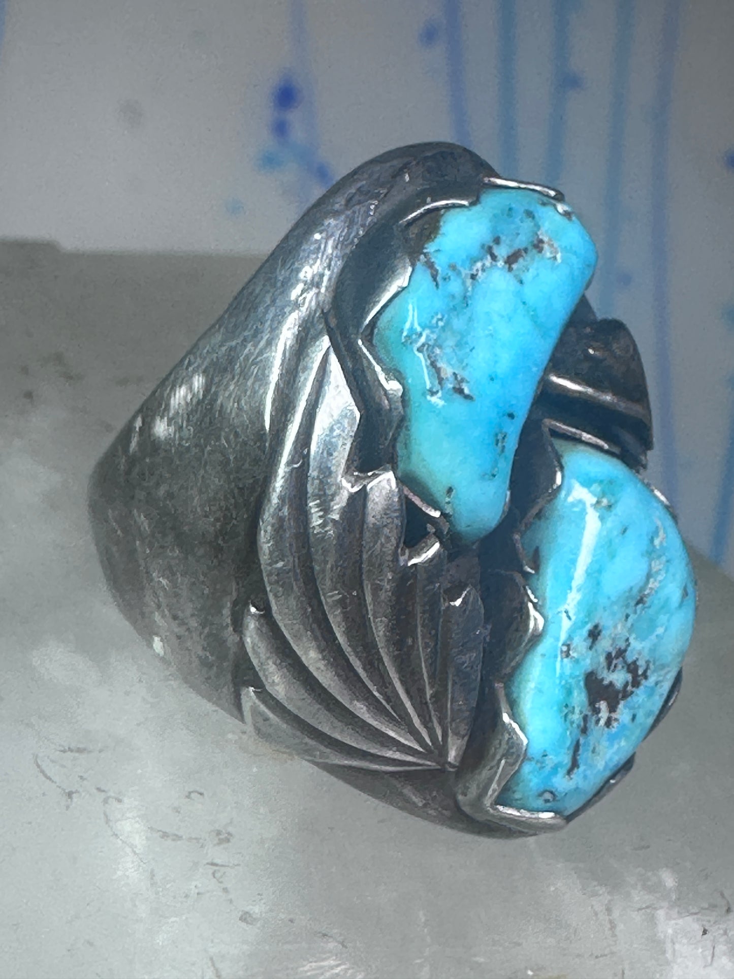 Navajo turquoise ring Heavy band sterling silver size 9 women men