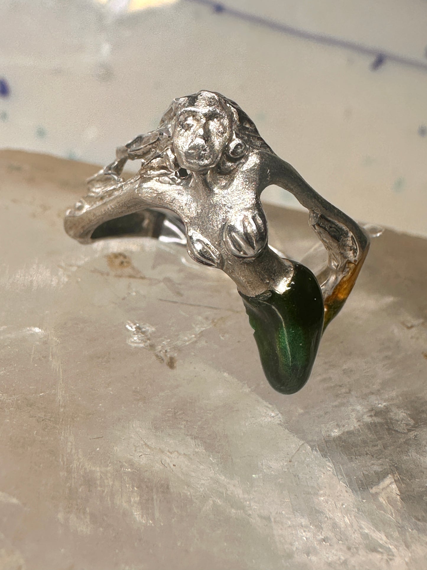 Mermaid ring nude lady band size 8 sterling silver women