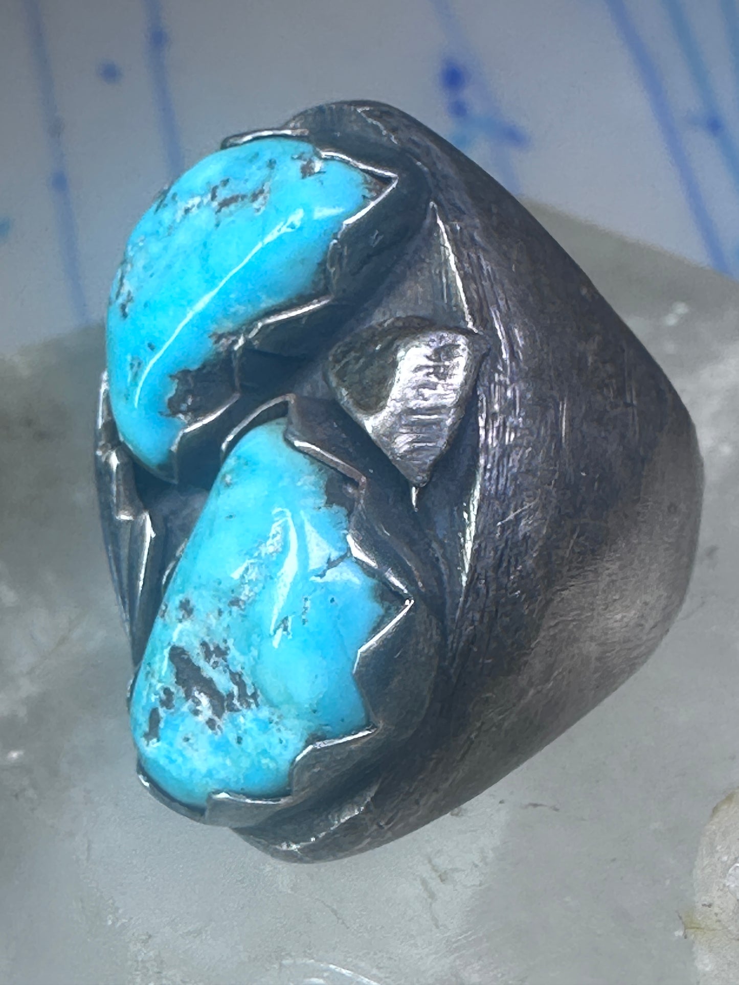 Navajo turquoise ring Heavy band sterling silver size 9 women men