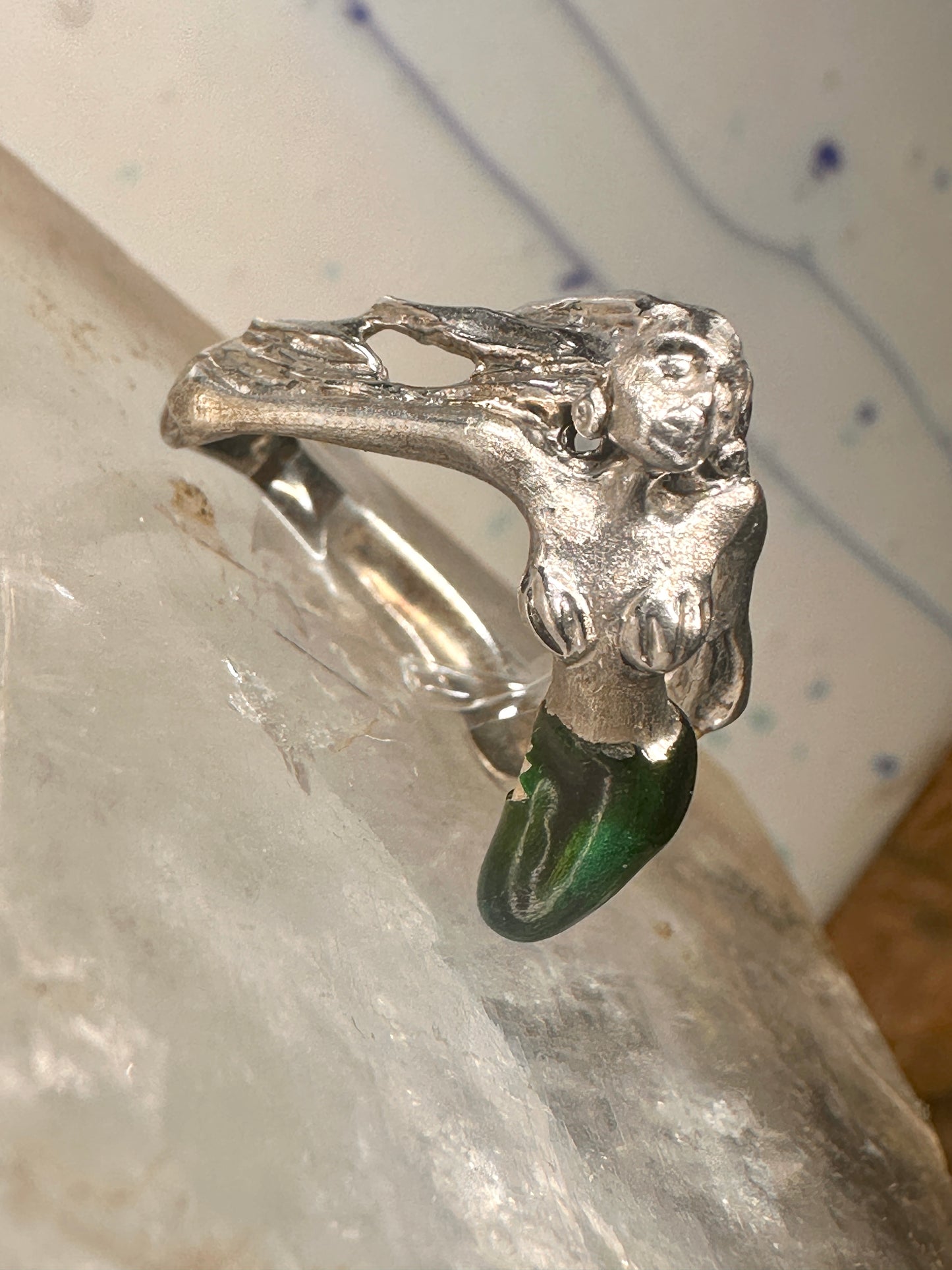 Mermaid ring nude lady band size 8 sterling silver women