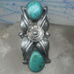 Vintage Margaret Lee Signed ML Sterling Silver Native American Turquoise Two Stone Elongated Ring Size 4.25 925